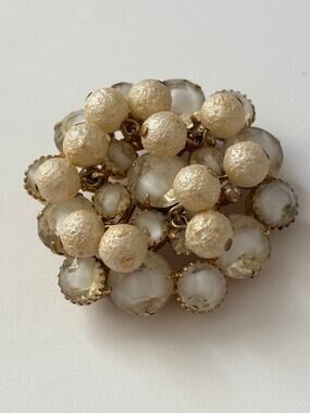Verified Juliana Cream Frosted Givre Beaded Dangle Crystal Brooch Pin